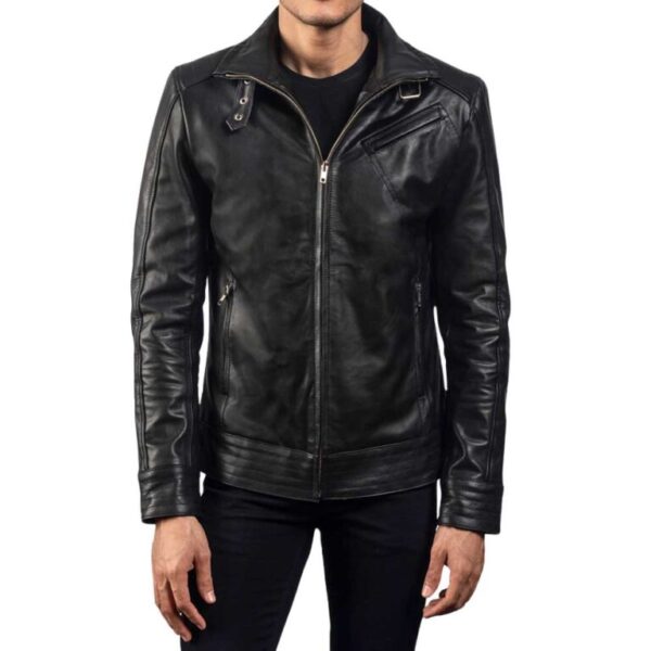 Black Leather Biker Jacket - Image 2