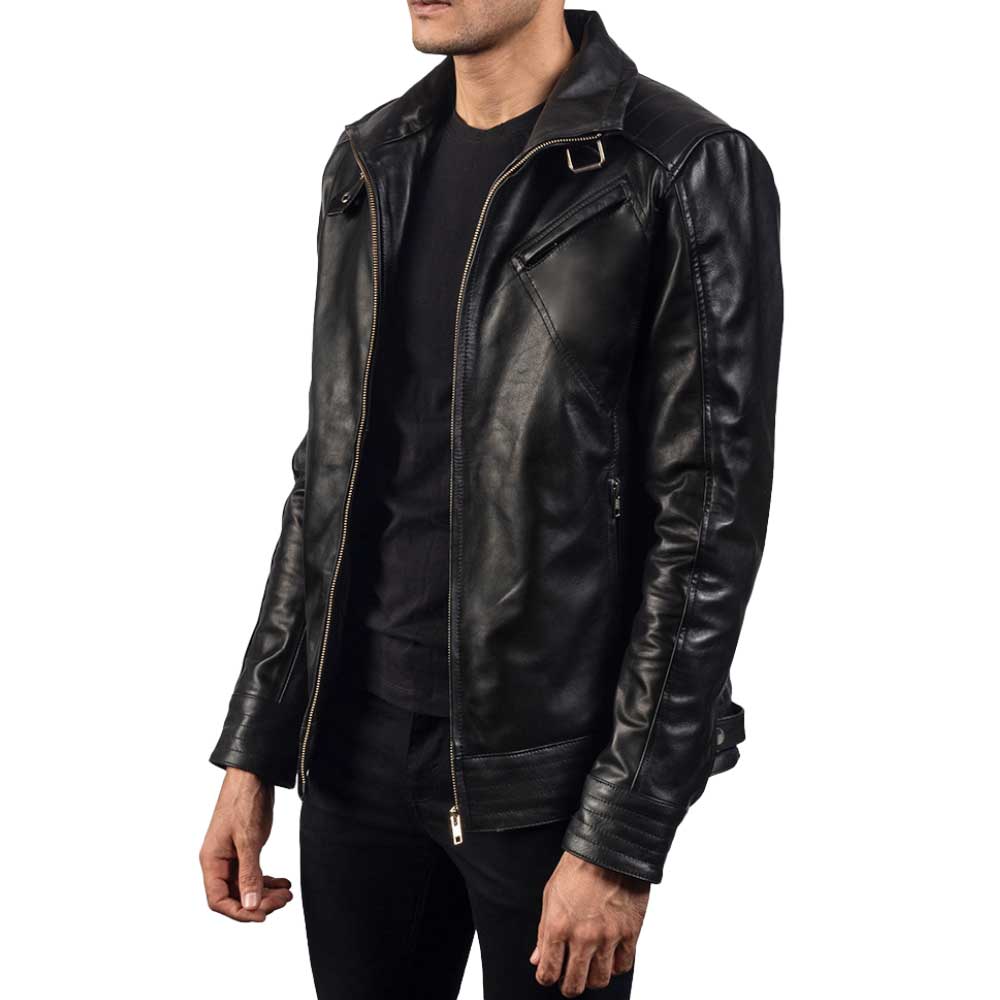 Mens high quality leather biker jacket