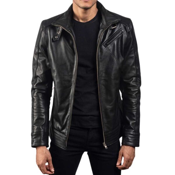 Black Leather Biker Jacket - Image 4